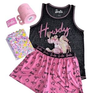 Barbie Pajama Set + Mug Howdy Cowgirl Pink Western Barbiecore Sleepwear Small